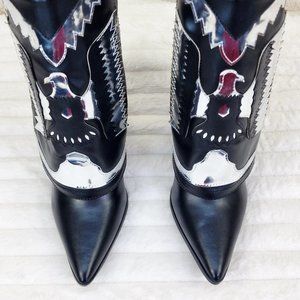 South Western Flare Black & Silver Skirted Fold Over Boots Western Cowgirl Boots